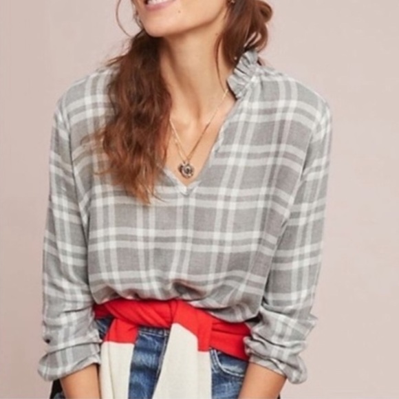 cloth & stone Tops - Cloth & Stone Anthropologie Grey Checkered Plaid Top XS